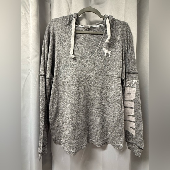 Victorias Secret PINK Pullover Gray V Neck Hoodie Womens Small - Picture 1 of 4